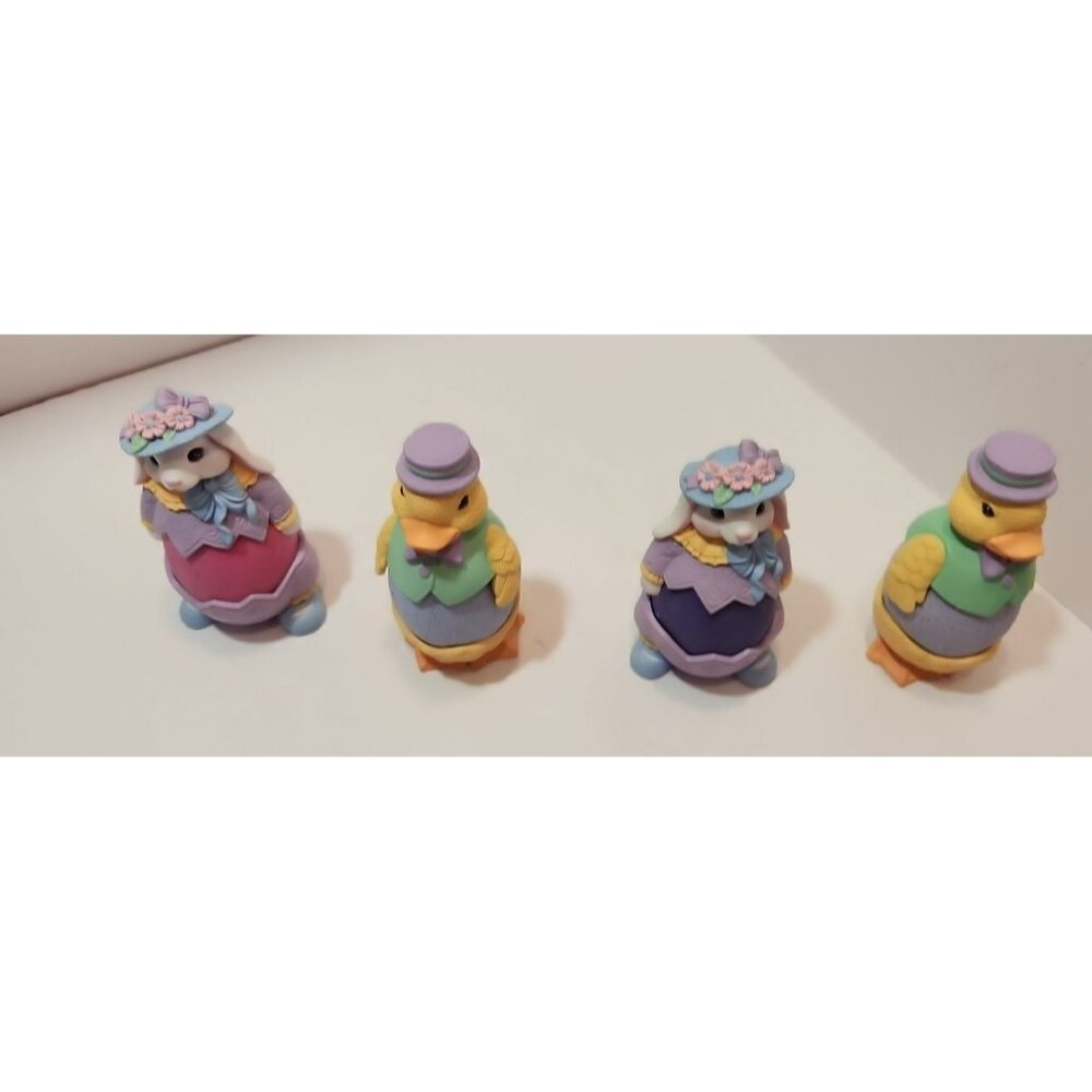 Vtg Avon Egg Pals 2 Bunny And 2 Duck Egg Holders Set Of 4 Multicolored With Eggs - Picture 2 of 16